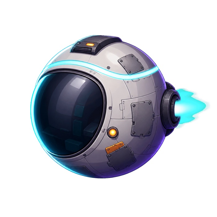 Pip's survival pod: a small sphere with a lit canopy and a single thruster.